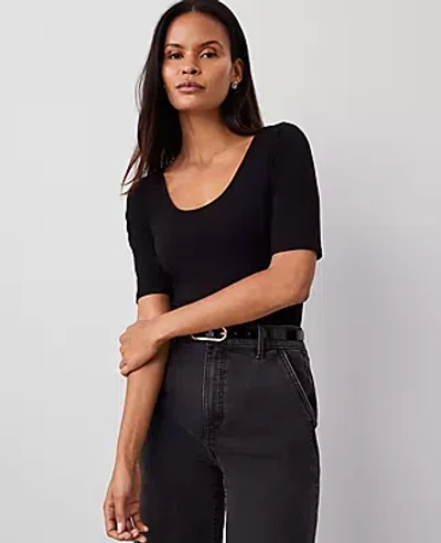 Ann Taylor Scoop Neck Elbow Sleeve Tee In Black