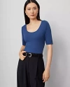 Ann Taylor Scoop Neck Elbow Sleeve Tee In Blue