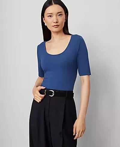 Ann Taylor Scoop Neck Elbow Sleeve Tee In Blue