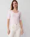 Ann Taylor Scoop Neck Elbow Sleeve Tee In Pink Ribbon