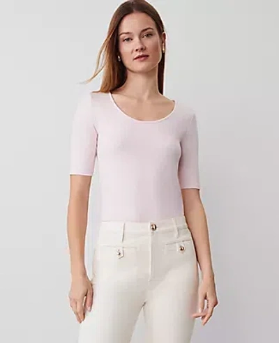 Ann Taylor Scoop Neck Elbow Sleeve Tee In Pink Ribbon