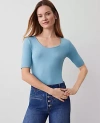 Ann Taylor Scoop Neck Elbow Sleeve Tee In Pristine Aqua