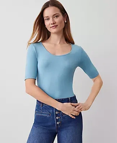 Ann Taylor Scoop Neck Elbow Sleeve Tee In Pristine Aqua