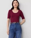 Ann Taylor Scoop Neck Elbow Sleeve Tee In Rich Mulberry