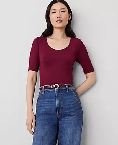 Ann Taylor Scoop Neck Elbow Sleeve Tee In Rich Mulberry