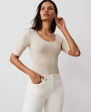 Ann Taylor Scoop Neck Elbow Sleeve Tee In Toasted Oat