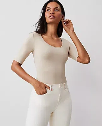 Ann Taylor Scoop Neck Elbow Sleeve Tee In Toasted Oat