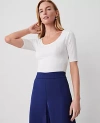 Ann Taylor Scoop Neck Elbow Sleeve Tee In Winter White