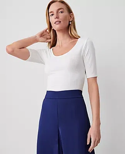 Ann Taylor Scoop Neck Elbow Sleeve Tee In Winter White