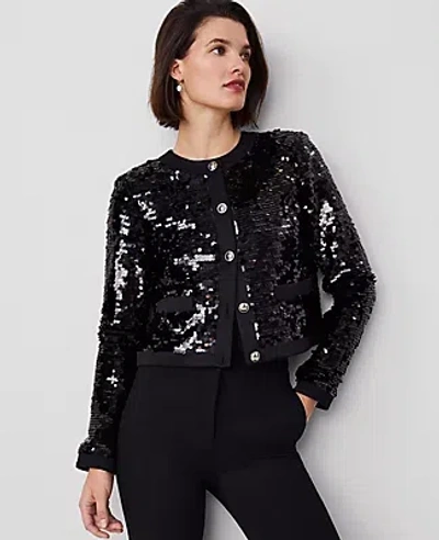 Ann Taylor Sequin Crew-neck Jacket In Black