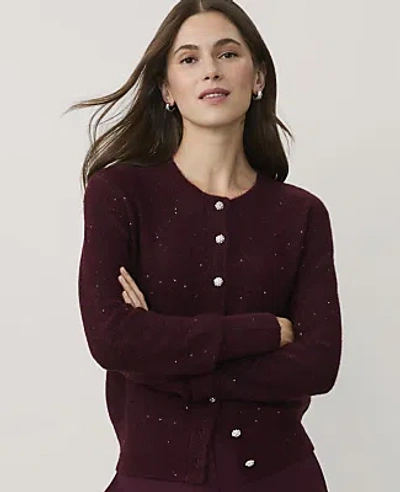 Ann Taylor Sequin Embellished Wedge Cardigan In Purest Plum