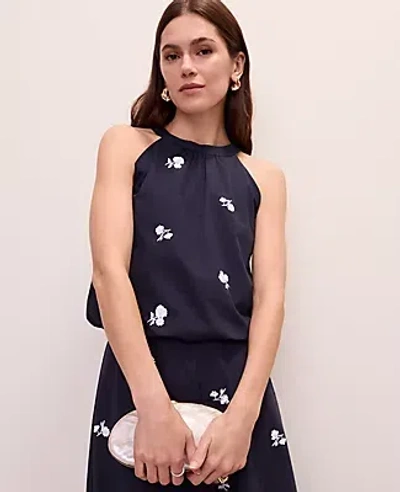 Ann Taylor Sequin Embroidered Halter Top In Black