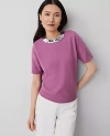 Ann Taylor Sequin Neck Short Sleeve Sweater In Autumn Rose