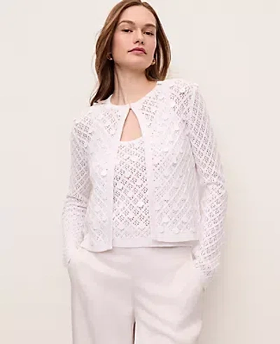 Ann Taylor Sequin Open Cardigan In White