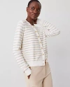 Ann Taylor Sequin Striped Ann Cardigan In Camel/white Combo