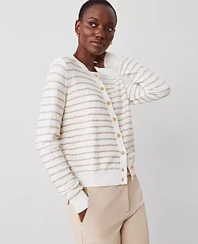 Ann Taylor Sequin Striped Ann Cardigan In Camel/white Combo