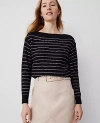 Ann Taylor Sequin Striped Wedge Sweater In Black/white Multi