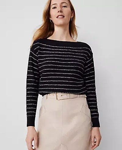 Ann Taylor Sequin Striped Wedge Sweater In Black/white Multi