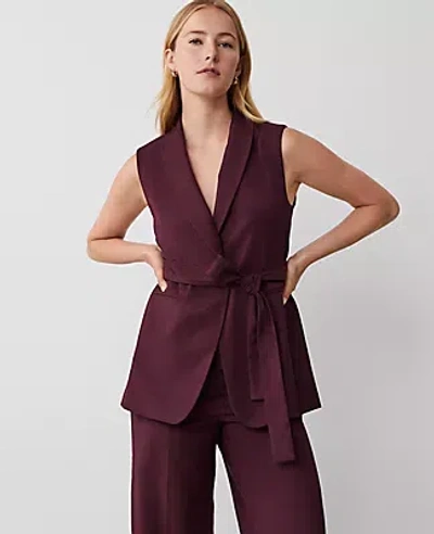 Ann Taylor Shawl Collar Belted Vest In Midnight Fig