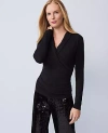 Ann Taylor Shawl Collar Draped Blouse In Black