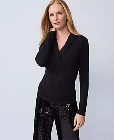 Ann Taylor Shawl Collar Draped Blouse In Black