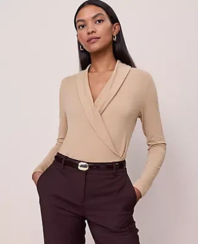 Ann Taylor Shawl Collar Wrap Top In Brown
