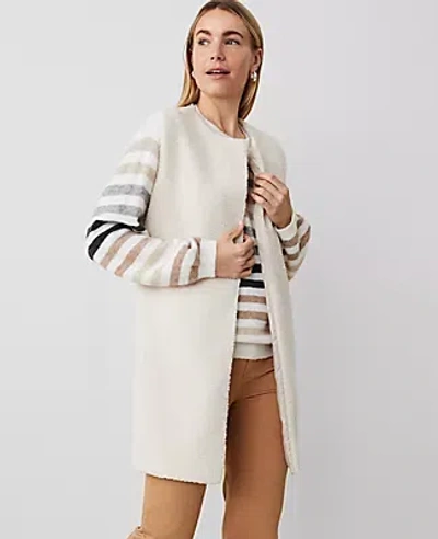 Ann Taylor Sherpa Long Vest In Winter White