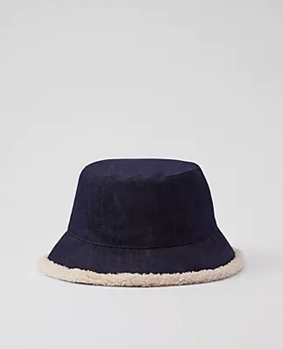 Ann Taylor Sherpa Trimmed Denim Bucket Hat In Dark Denim Blue