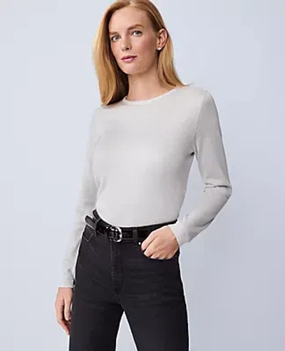 Ann Taylor Shimmer Essential Crew Neck Sweater In Neutral