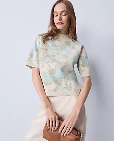 Ann Taylor Shimmer Floral Jacquard Sweater Tee In Neutral