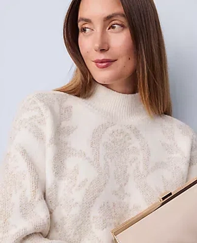 Ann Taylor Shimmer Jacquard Mock Neck Sweater In White