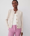 Ann Taylor Shimmer Puff Sleeve Cardigan In Neutral Metallic