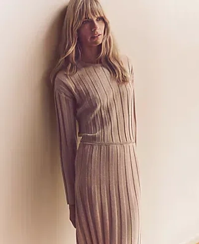 Ann Taylor Shimmer Ribbed Sweater In Toasted Oat
