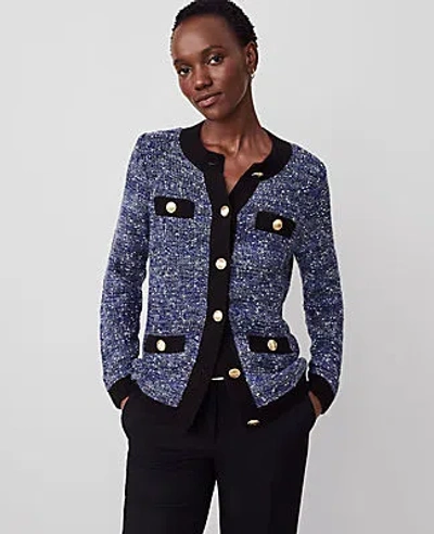 Ann Taylor Shimmer Tweed Sweater Jacket In Blue Multi