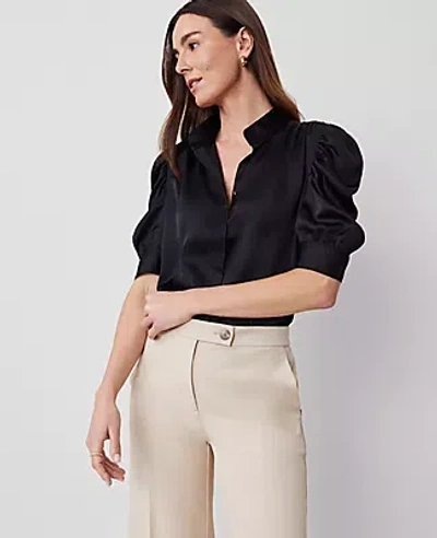 Ann Taylor Shirred Puff Sleeve Top In Black