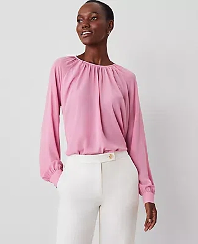 Ann Taylor Shirred Raglan Blouse In Enchanted Pink