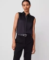 Ann Taylor Shirred Sleeveless Shirt In Black