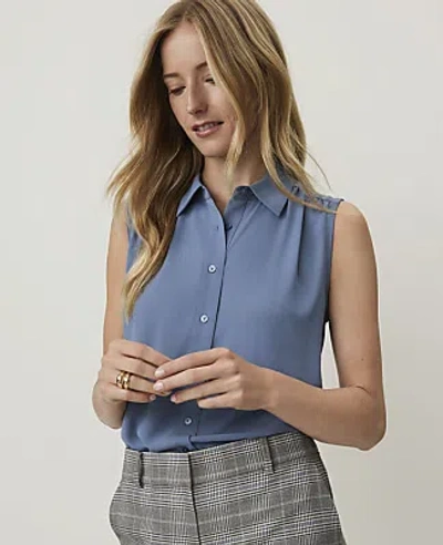 Ann Taylor Shirred Sleeveless Shirt In Blue