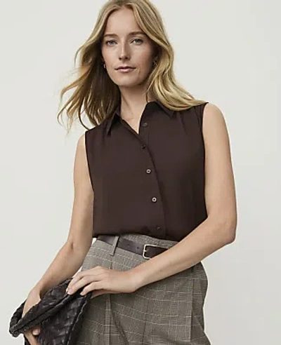 Ann Taylor Shirred Sleeveless Shirt In French Mocha