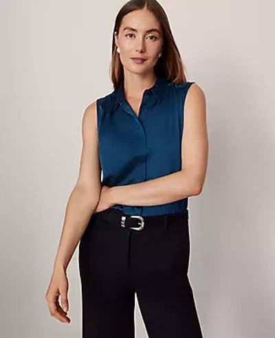 Ann Taylor Shirred Sleeveless Shirt In Gray