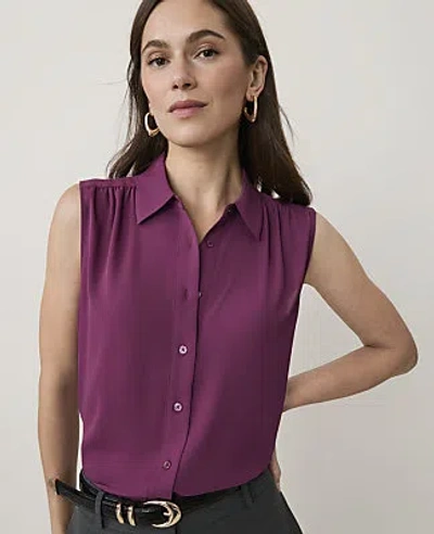 Ann Taylor Shirred Sleeveless Shirt In Purple