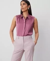 Ann Taylor Shirred Sleeveless Shirt In Rosy Mauve