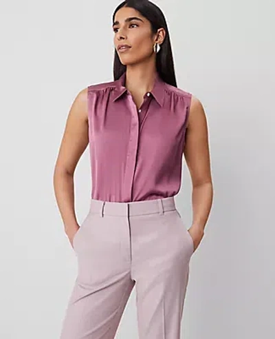 Ann Taylor Shirred Sleeveless Shirt In Rosy Mauve