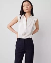 Ann Taylor Shirred Sleeveless Shirt In Winter White