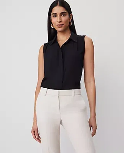 Ann Taylor Shirred Yoke Sleeveless Shirt In Black