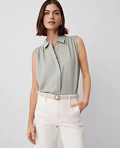 Ann Taylor Shirred Yoke Sleeveless Shirt In Seagrass