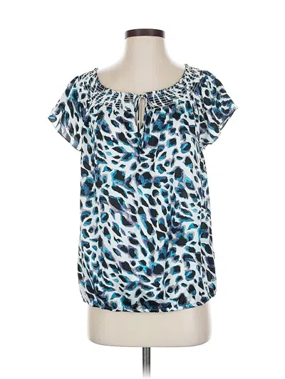Pre-owned Ann Taylor Short Sleeve Blouse In Blue