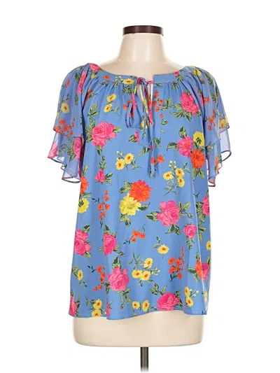 Pre-owned Ann Taylor Short Sleeve Blouse In Blue