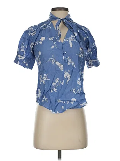Pre-owned Ann Taylor Short Sleeve Blouse In Blue