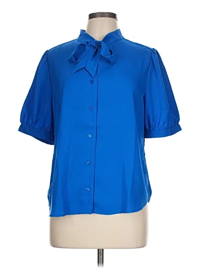 Pre-owned Ann Taylor Short Sleeve Blouse In Blue